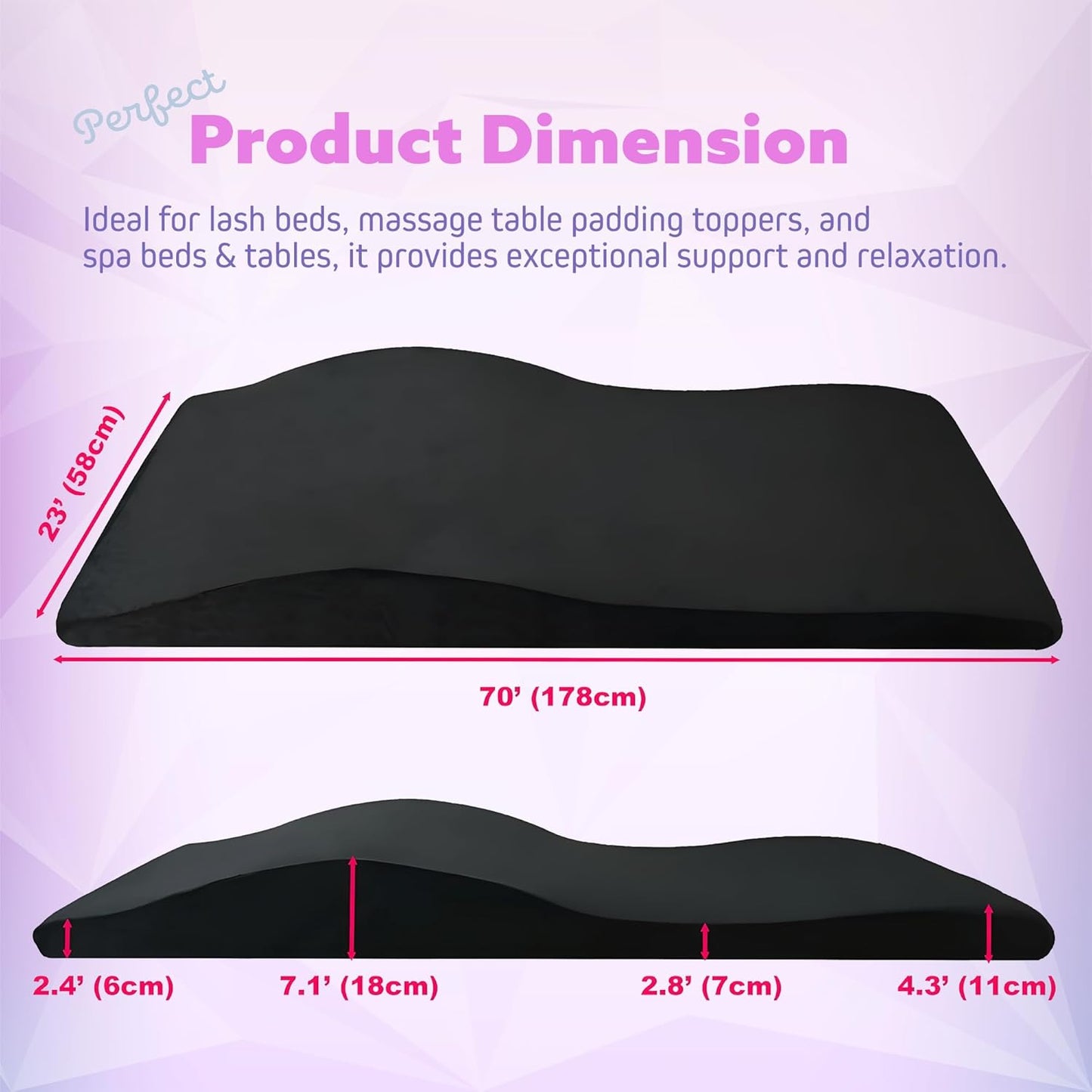 High-Density Foam Massage Table Cushion with Soft Plush Cover, Ergonomic Design, Memory Foam Spa Bed Pillow for Salon, 23" (58 cm)