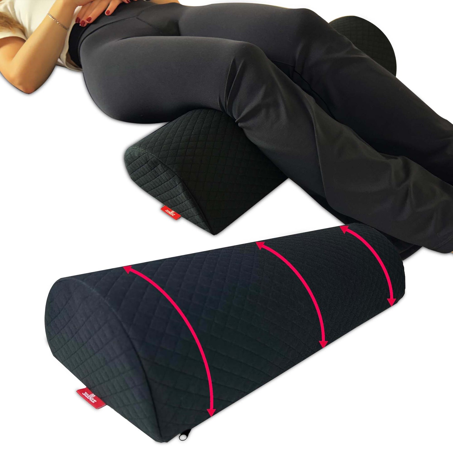 XOLLOZ Knee Support for Back Sleeping, Leg Support with Anti-Slip Bottom, Bolster for Legs, Premium Knee Wedge, Under Leg Support for Back Pain Relief, Ideal for Massage Table & Home, Black