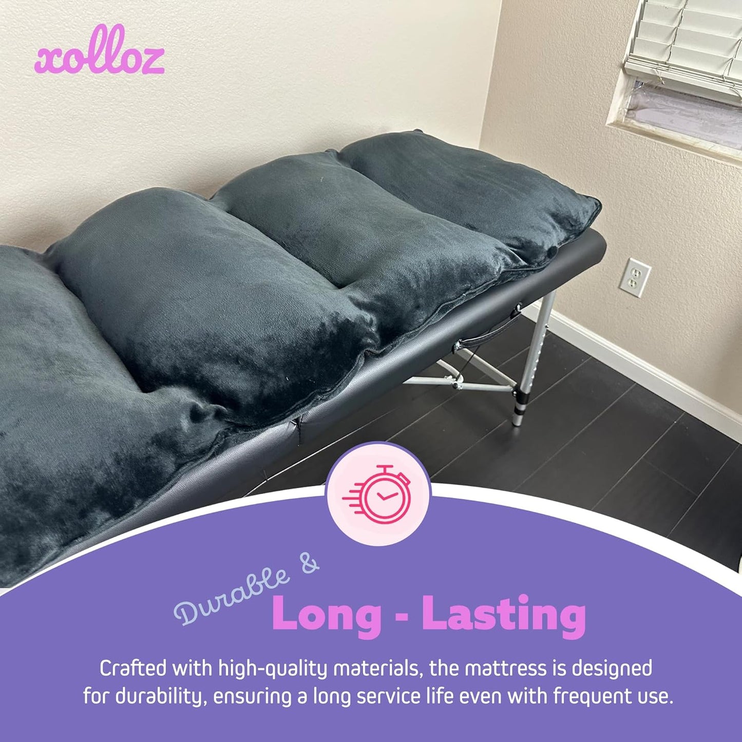 5 Pillow Lash Bed Foam Topper, Soft Comfy Massage Bed Topper, Massage Table Pad Made of Velvet Cover, Angel Hair Fiber Filling, 5 Inches Thick, Black, 72 inches, 182 cm