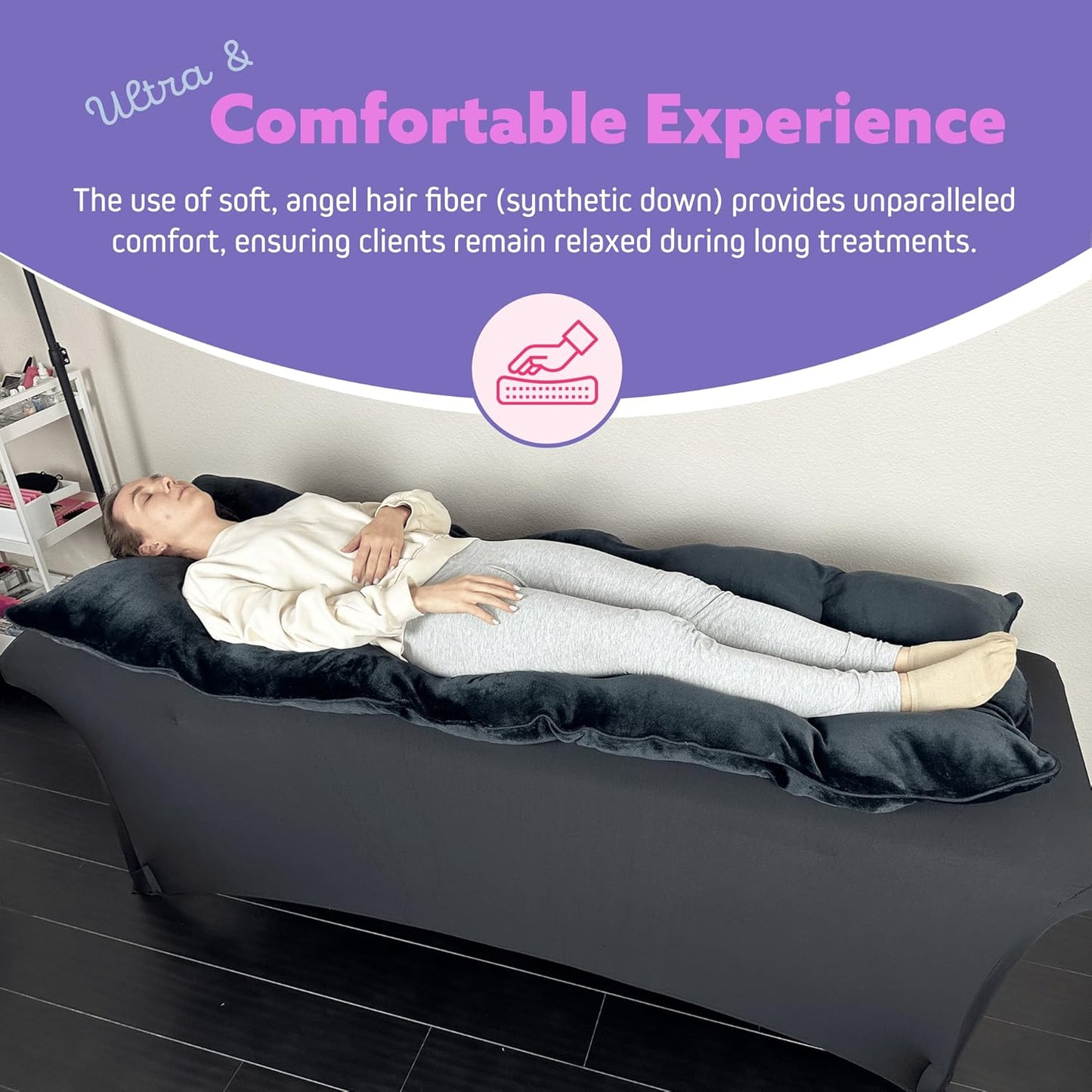 5 Pillow Lash Bed Foam Topper, Soft Comfy Massage Bed Topper, Massage Table Pad Made of Velvet Cover, Angel Hair Fiber Filling, 5 Inches Thick, Black, 72 inches, 182 cm