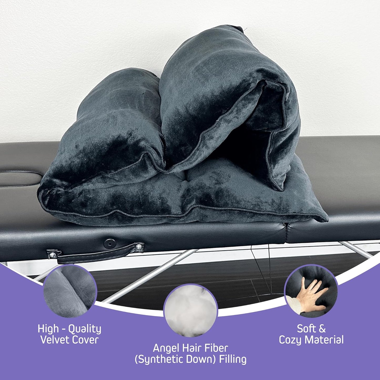 5 Pillow Lash Bed Foam Topper, Soft Comfy Massage Bed Topper, Massage Table Pad Made of Velvet Cover, Angel Hair Fiber Filling, 5 Inches Thick, Black, 72 inches, 182 cm