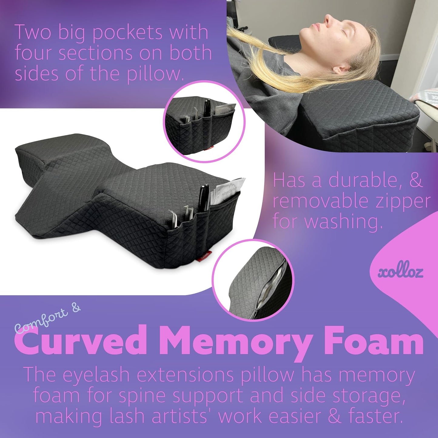 Memory Foam Pillow With Neck Support Wedge For Lash Artists And Esthetician