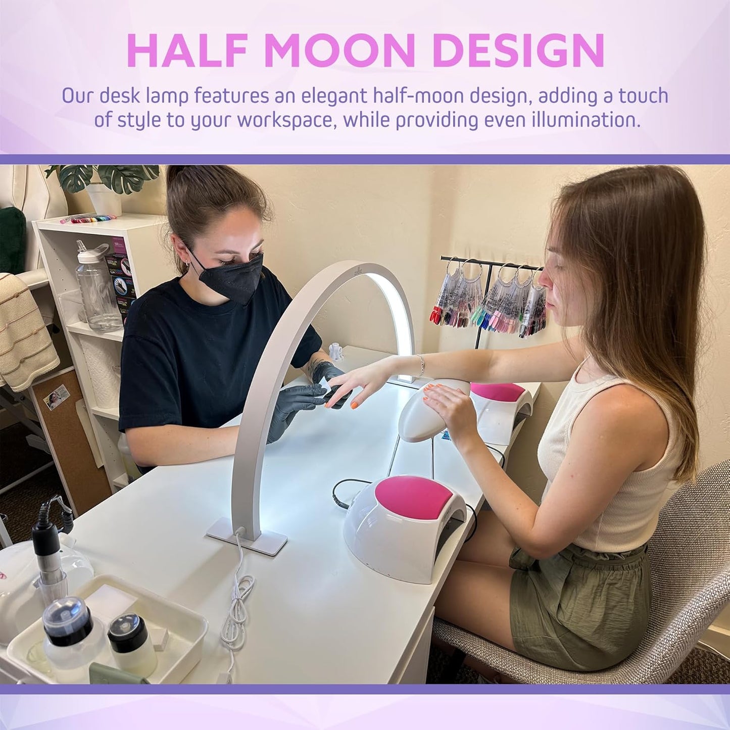 Half Moon Nail Desk Lamp for Professionals, 3360 Lumen LED for Nail, Perfect LED Manicure Desk Lamp, Tattoo Light, Lash Tech, White.