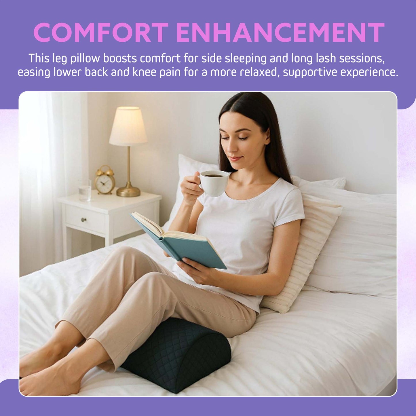 XOLLOZ Knee Support for Back Sleeping, Leg Support with Anti-Slip Bottom, Bolster for Legs, Premium Knee Wedge, Under Leg Support for Back Pain Relief, Ideal for Massage Table & Home, Black