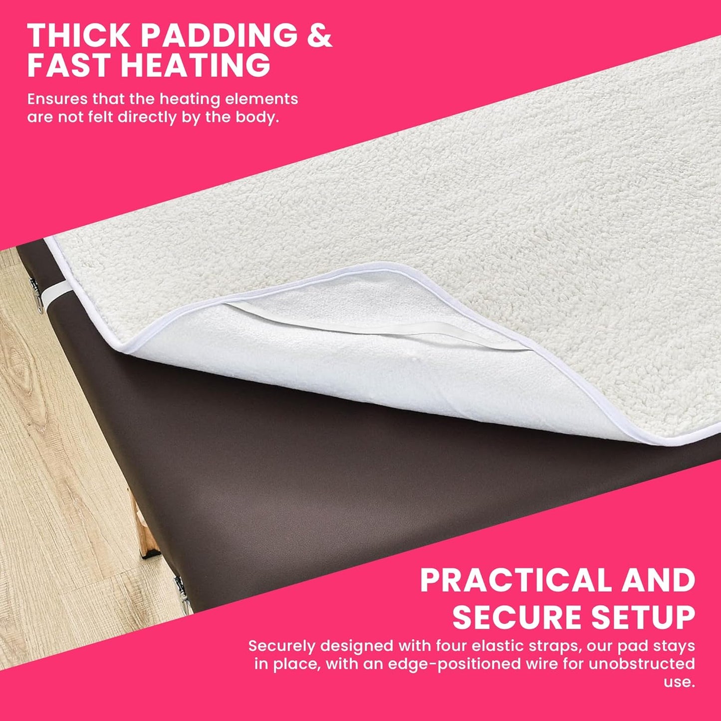 Massage Table Warmer Heating Pad – Heated Massage Table Pad with Adjustable Temperature (104°F-131°F), Auto Shut-Off Timer, Dense Coil Heating, Sherpa Fabric, 71"x31" (180x78 cm) Massage Heating Pad