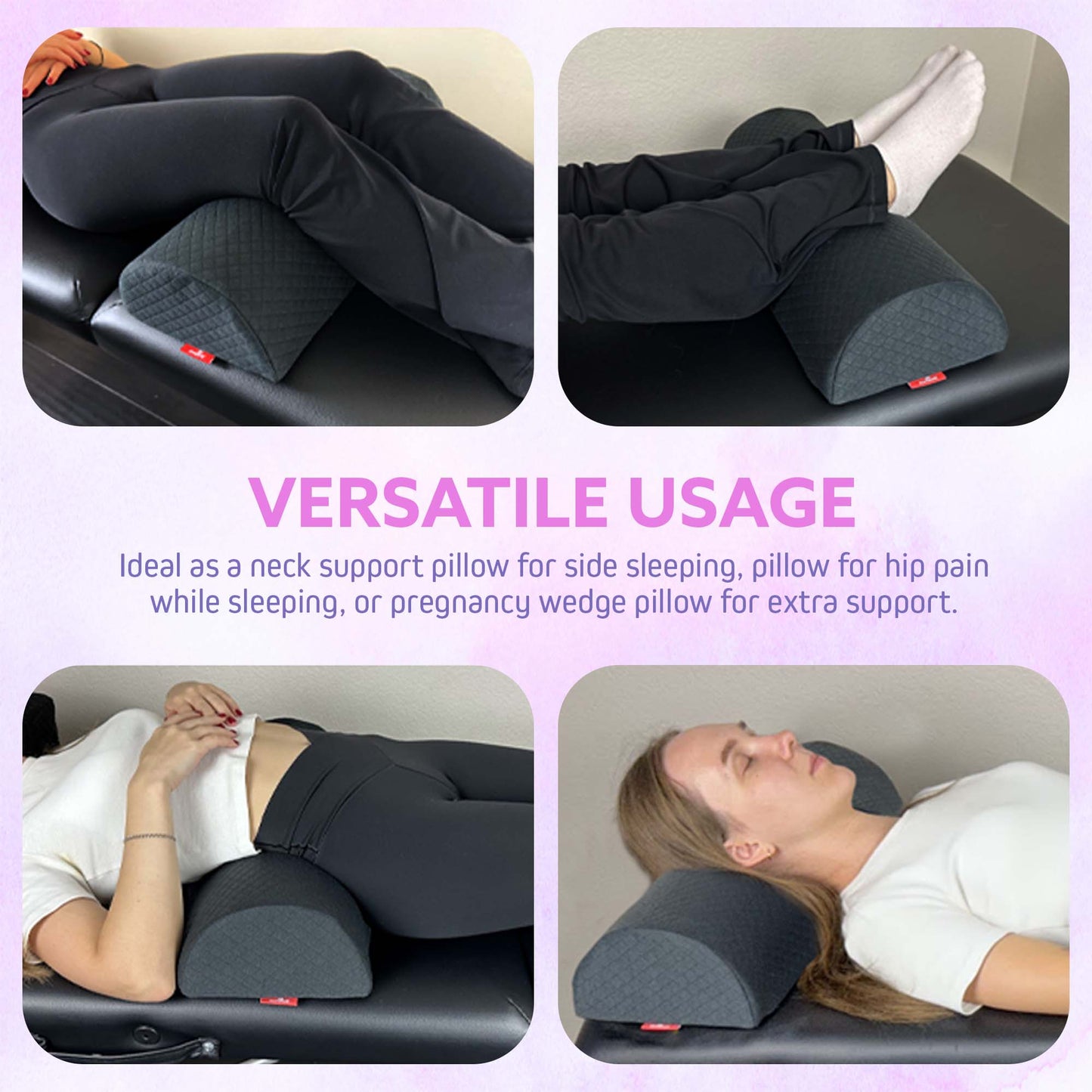 XOLLOZ Knee Support for Back Sleeping, Leg Support with Anti-Slip Bottom, Bolster for Legs, Premium Knee Wedge, Under Leg Support for Back Pain Relief, Ideal for Massage Table & Home, Black
