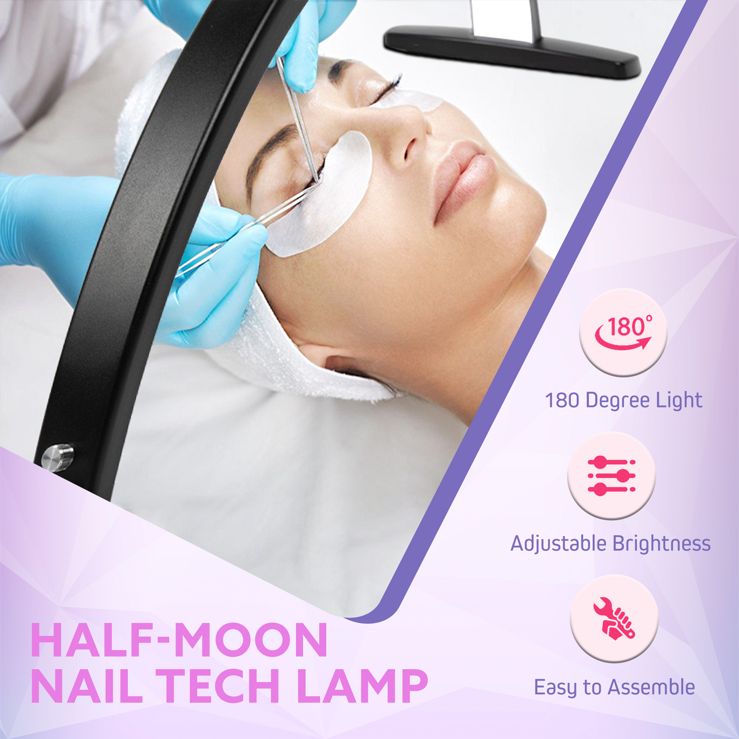 XOLLOZ Half Moon Nail Tech Lamp – 1600 Lumen LED Desk Light for Manicure, Lash Tech, Tattoo & Nail Stations (Black)