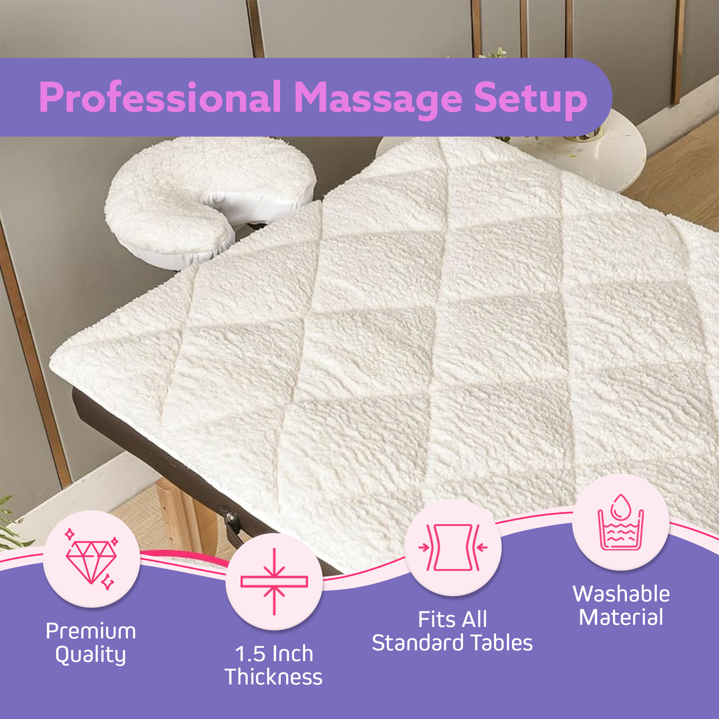 XOLLOZ Double-Sided Massage Table Warmer Heating Pad, Premium Heated Massage Pad with Fleece & Microfiber, Massage Table Heating Pad, Massage Table Blanket, Ideal Massage Therapy Supplies, White