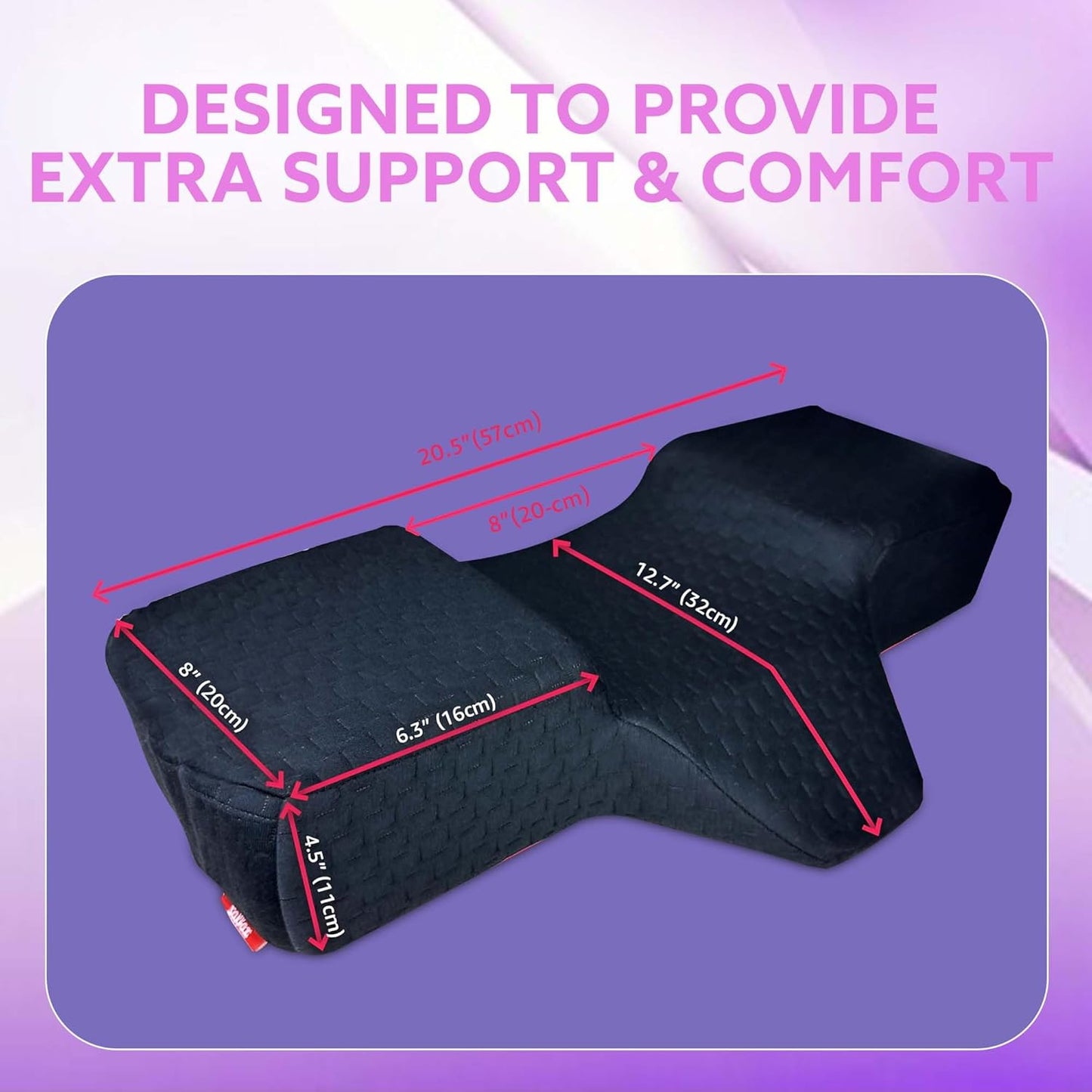 Lash Pillow for Eyelash Extensions - Curved Memory Foam Bed Pillow, Ergonomic Head Rest with Neck Support, Side Pockets for Tools, Fits Lash Beds for Tech, Black