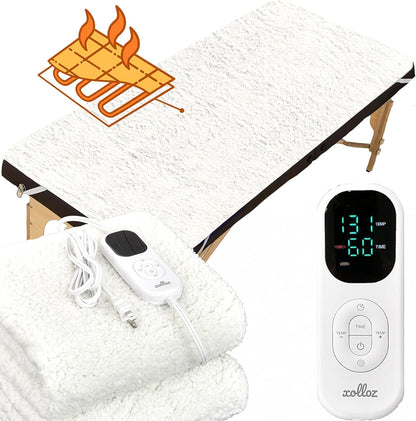 Massage Table Warmer Heating Pad – Heated Massage Table Pad with Adjustable Temperature (104°F-131°F), Auto Shut-Off Timer, Dense Coil Heating, Sherpa Fabric, 71"x31" (180x78 cm) Massage Heating Pad