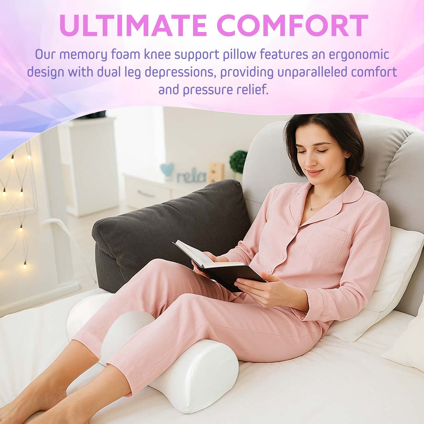 XOLLOZ Premium Memory Foam Knee Pillow for Back Sleepers – Leg Support Wedge, Bolster Pillow for Under Leg & Back Pain Relief – Ideal for Home & Salon (white)