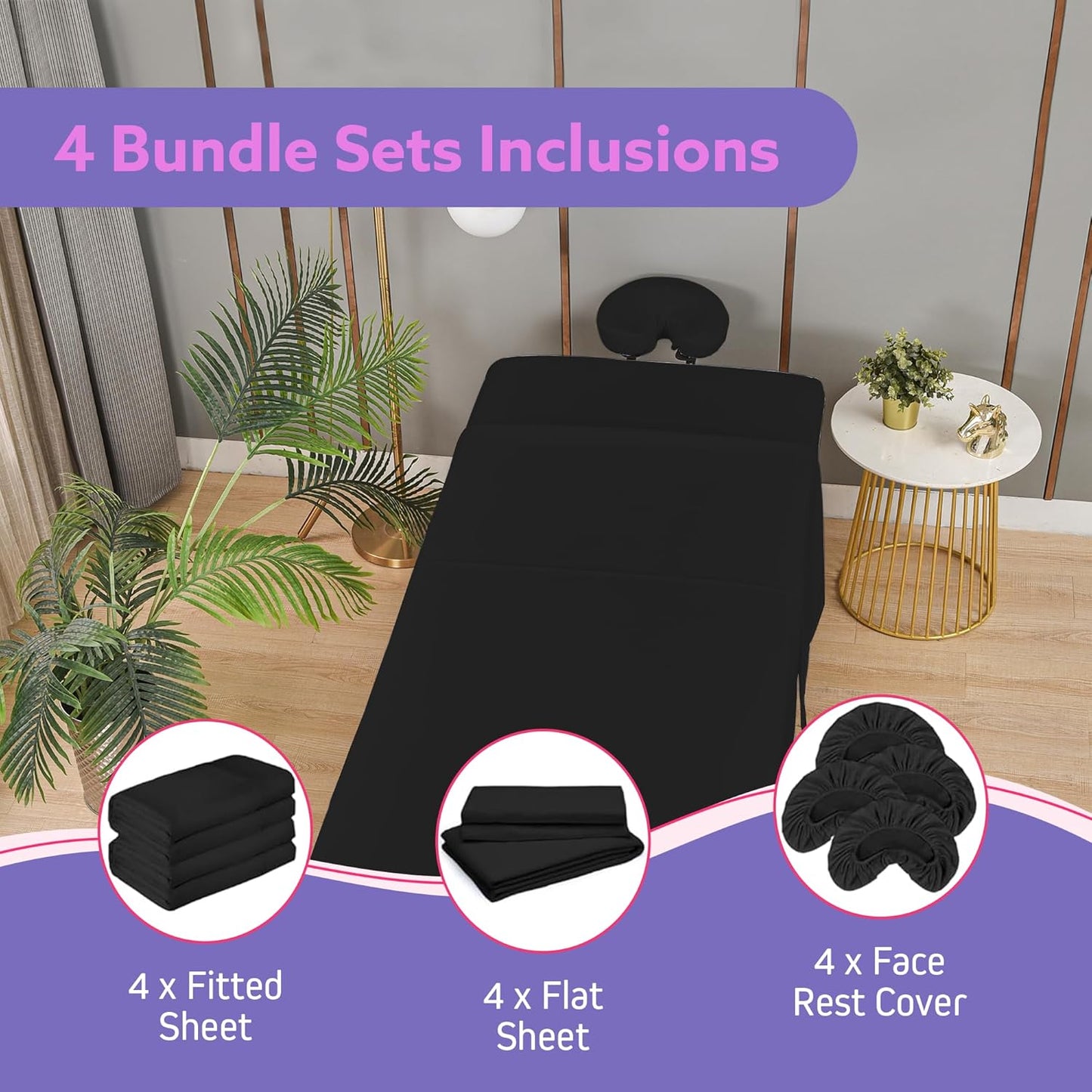 Massage Sheets 4 Set Bundle - 120GSM Double Brushed Premium Microfiber
