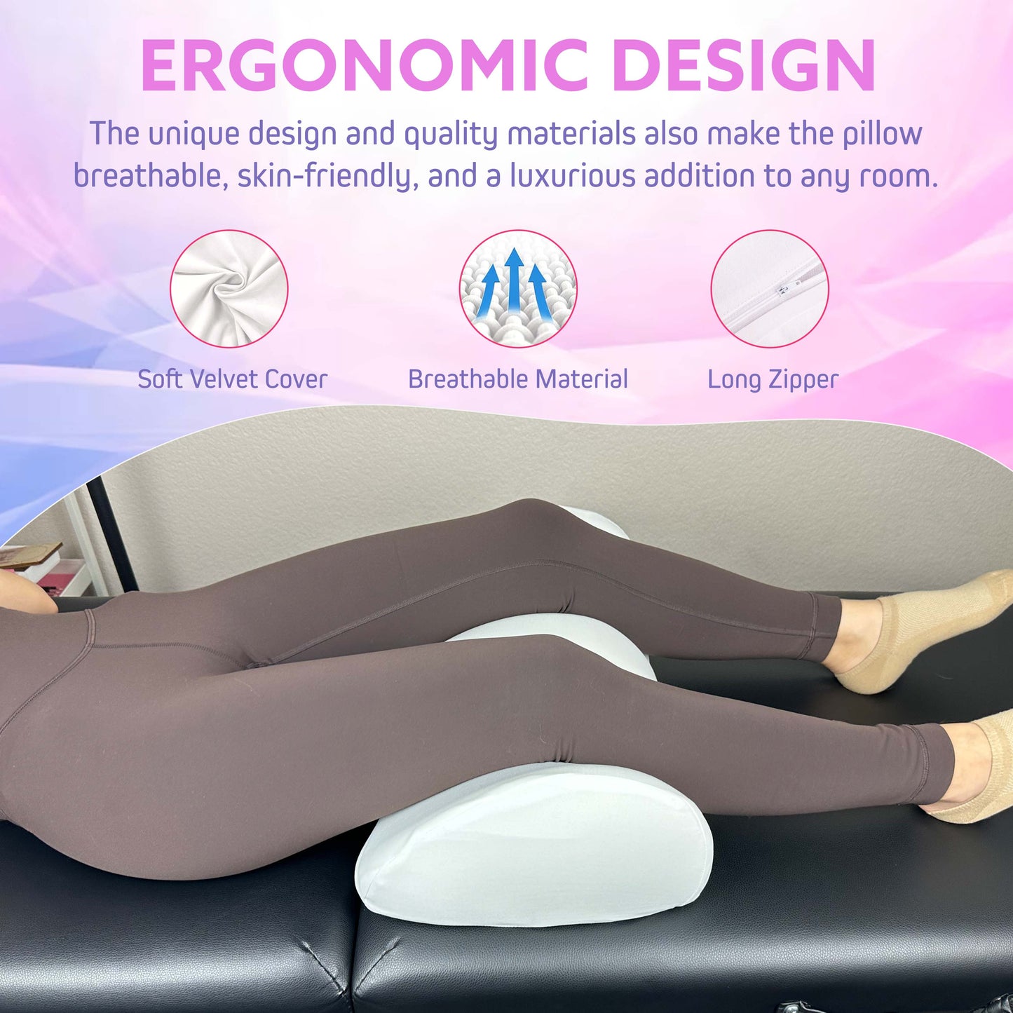 XOLLOZ Premium Memory Foam Knee Pillow for Back Sleepers – Leg Support Wedge, Bolster Pillow for Under Leg & Back Pain Relief – Ideal for Home & Salon (white)