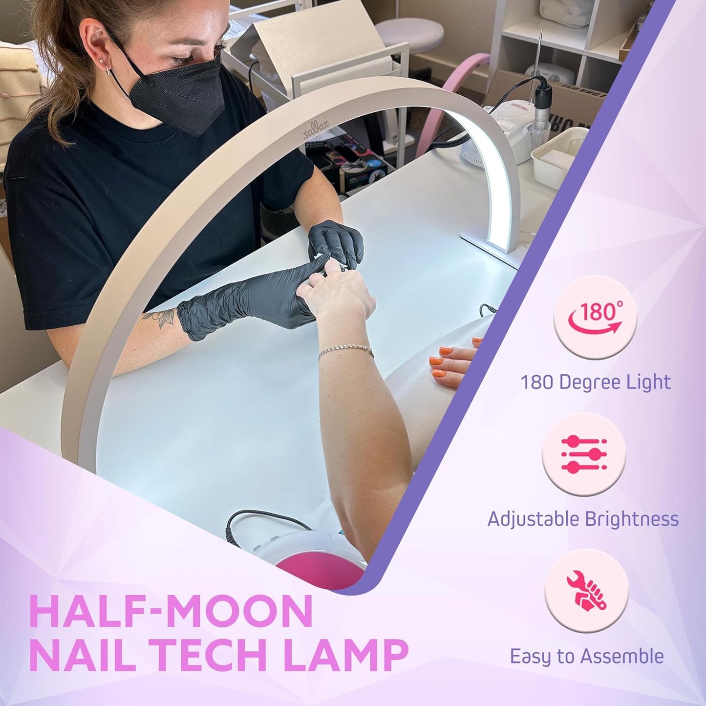Half Moon Nail Desk Lamp for Professionals, 3360 Lumen LED for Nail, Perfect LED Manicure Desk Lamp, Tattoo Light, Lash Tech, White.
