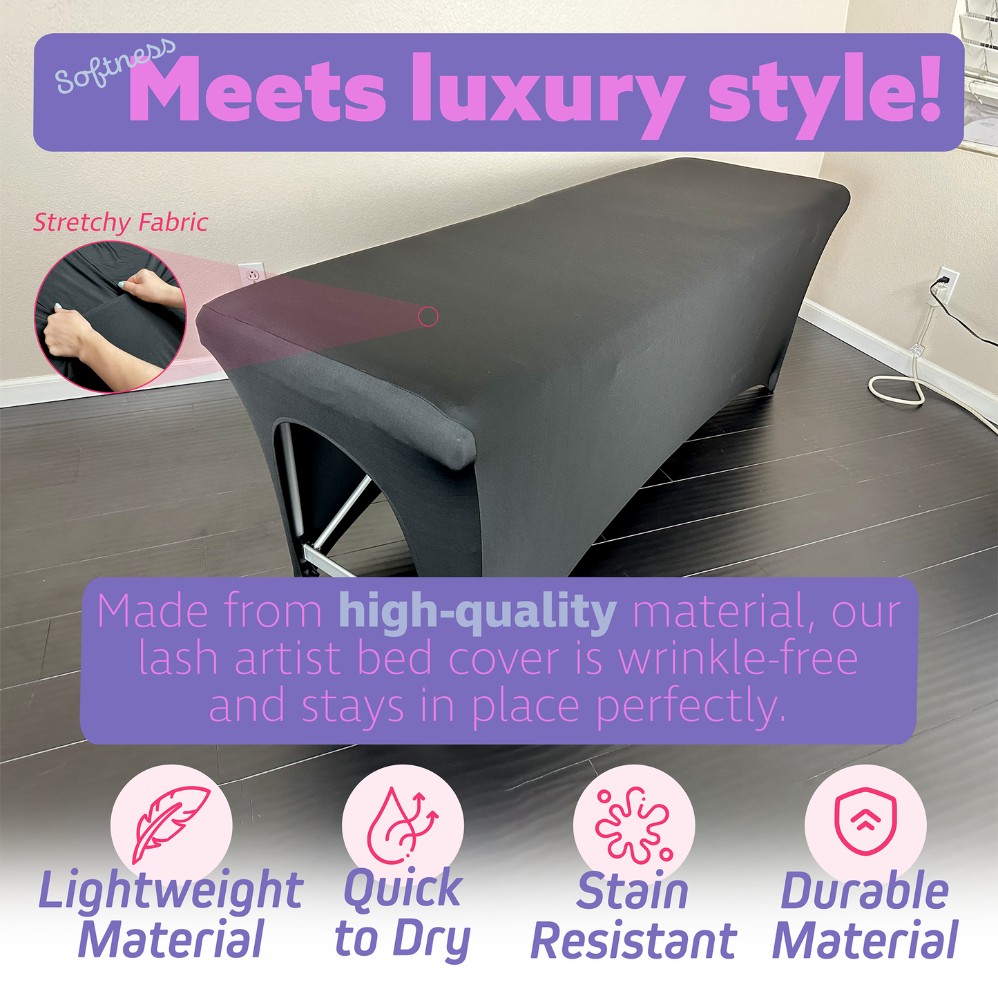 XOLLOZ Lash Bed Cover – Spandex Table Covers 6ft, Stretch Table Cloths for 6 Ft Tables, Massage Bed Cover, 6ft Table Cover Fitted, Perfect for Lash Extension Bed, Massage Table, and Spa Use