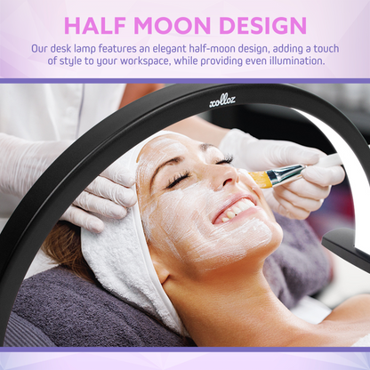 XOLLOZ Half Moon Nail Tech Lamp – 1600 Lumen LED Desk Light for Manicure, Lash Tech, Tattoo & Nail Stations (Black)