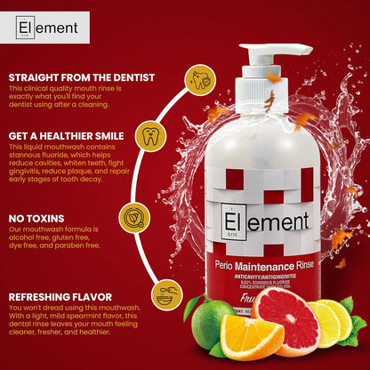 Stannous Fluoride Mouthwash - 10 Fl. Oz. 0.63% Antimicrobial Perio Rinse - Alcohol Free, Dye Free, Paraben Free - Refreshing